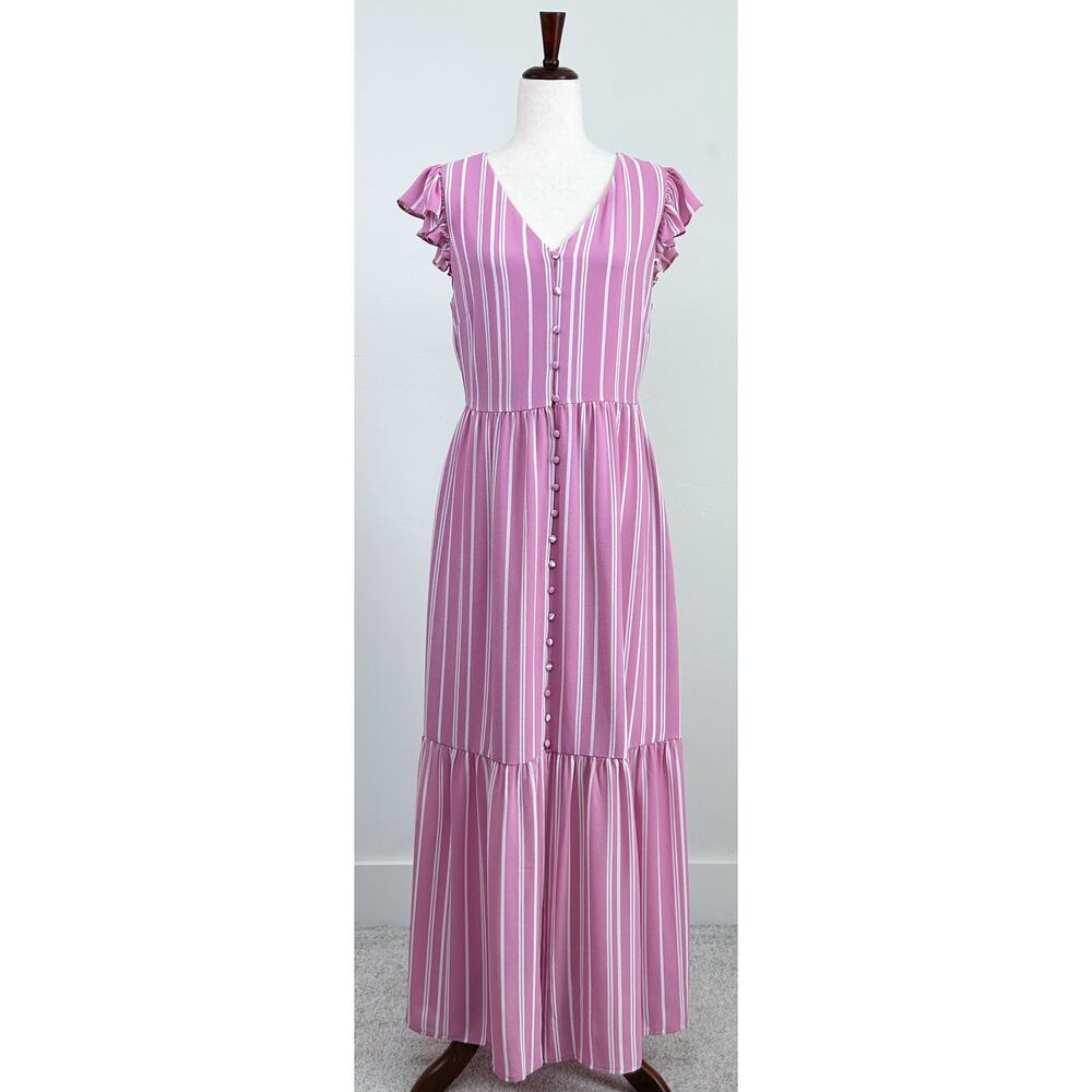 Stitch Fix Market & Spruce MEDIUM Flutter Sleeve Pink Stripe Rafa Maxi Dress NWT